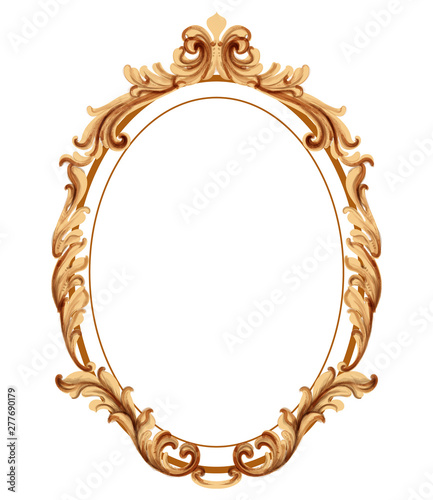 Vintage frame golden ornaments Vector watercolor. Baroque elegant decor. Victorian luxury crafts