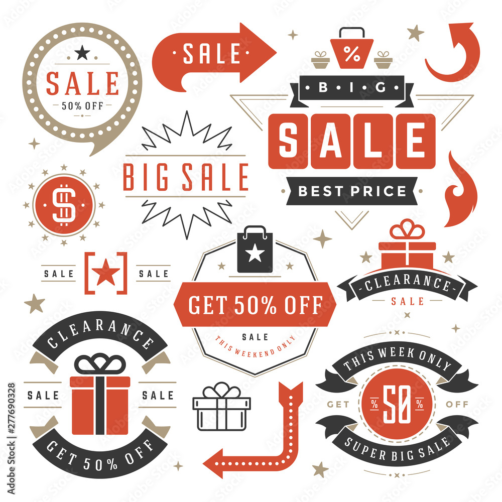 Sale tags and labels design vector vintage set for banners