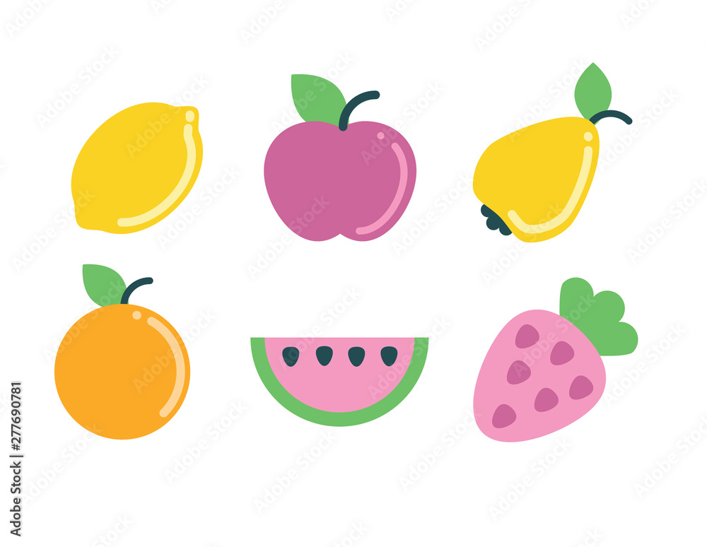 Summer fruit geometric icons set Summer fruit geometric icons set