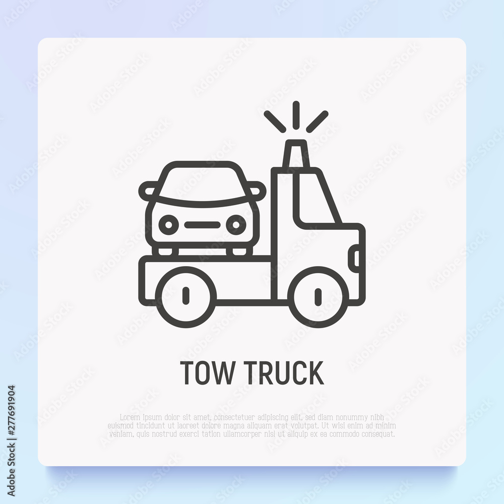 Tow truck thin line icon. Car service. Vector illustration of wrecker.