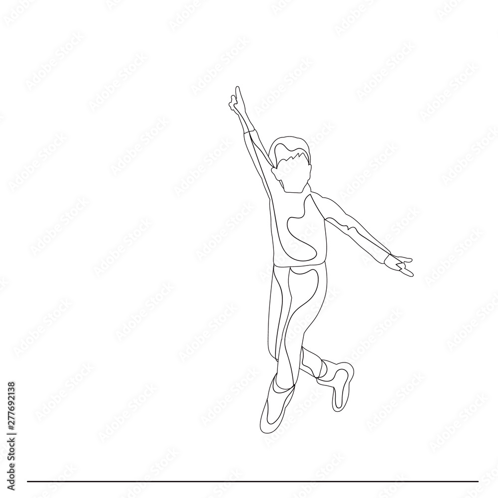 vector, isolated, sketch with lines, a boy jumping