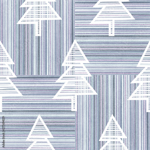 Seamless abstract Christmas pattern. Silhouette of trees on a striped background. Hand drawin. Christmas composition