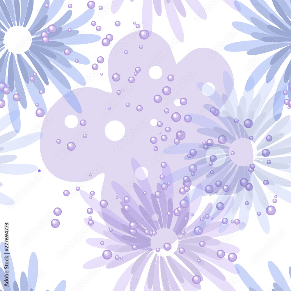 Vector seamless decorative pattern for design fabric, paper in pastel colors. Flower abstraction in a cold color