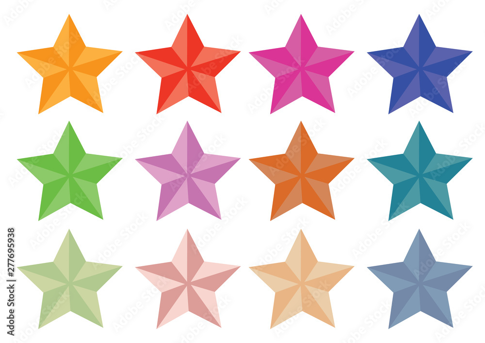 Vector set of stars isolated on white background with different colours. Symbol of leadership.
