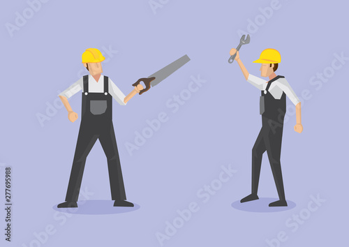 Labor Workers with Tools Vector Cartoon Illustration