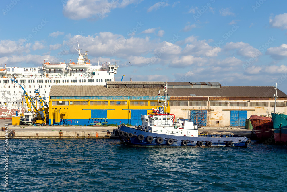 In the port in the city of Perama (Greece)