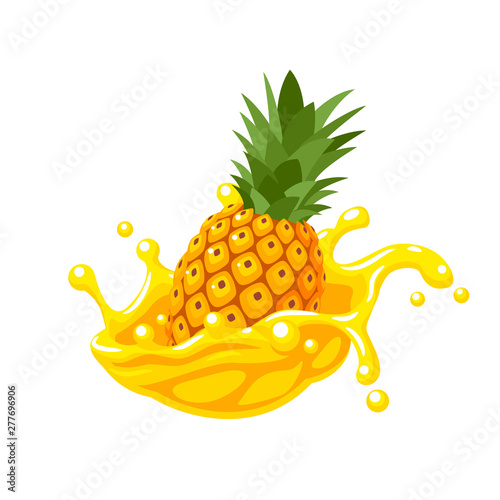 Colorful fruit design. Pineapple yellow juice splash burst. Vector illustration cartoon flat icon isolated on white.