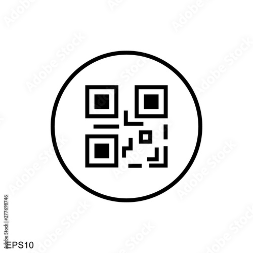 Scanning black round simple qarcode on phone screen icon, for interface concept elements, app ui ux web button logo.vector design