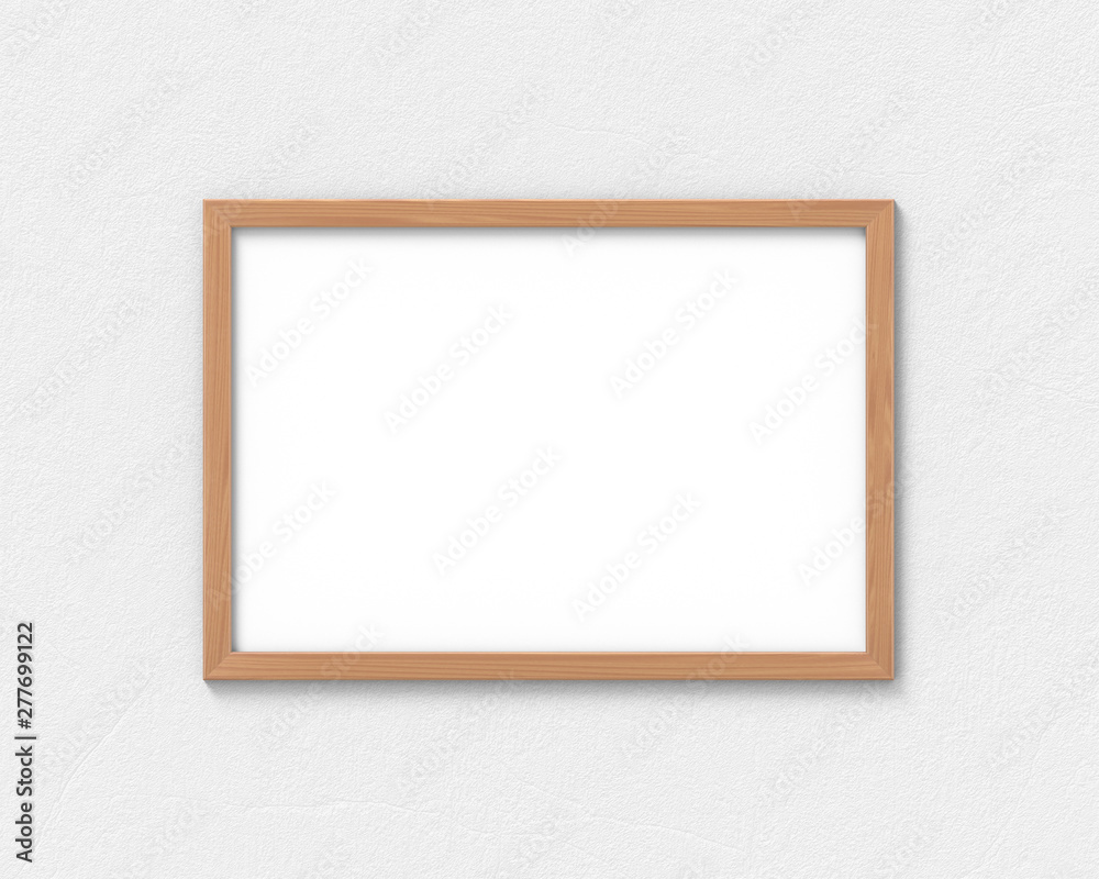 Horizontal wooden frames mockup hanging on the wall. Empty base for picture or text. 3D rendering. Horizontal wooden frames mockup hanging on the wall. Empty base for picture or text. 3D rendering.
