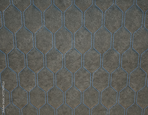 Leather stitched with blue hexagon or honecomb grey texture
