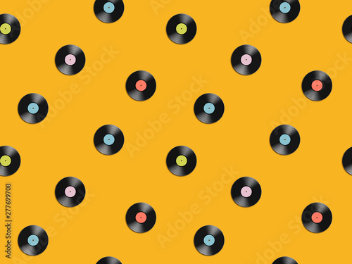 Seamless pattern with vinyl discs. Retro background