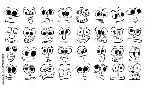 Cartoon faces expressions vector set