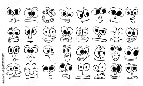 Cartoon faces expressions vector set