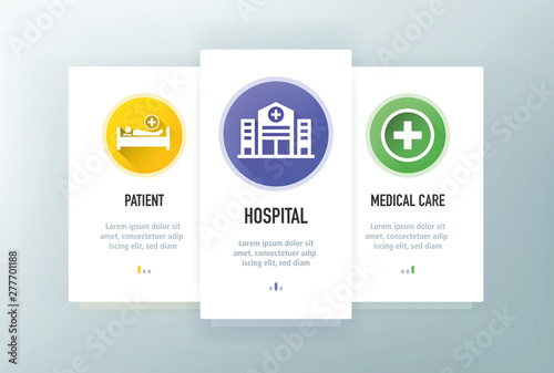Healtcare Icons for Website and mobile app onboarding screens vector template stock illustration