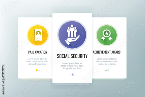 Employee Benefits Icons for Website and mobile app onboarding screens vector template stock illustration