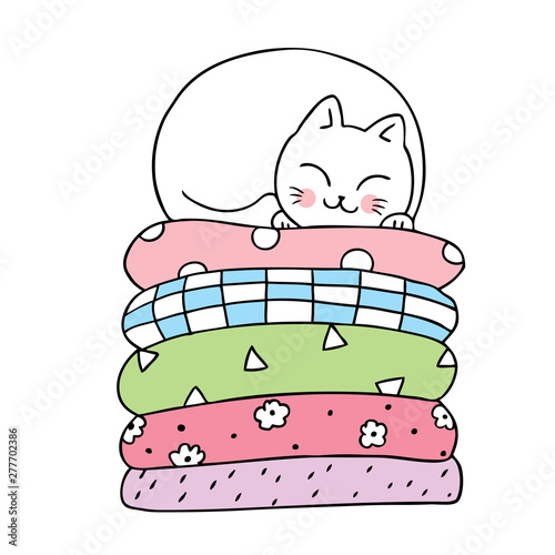 Cartoon cute cat sleeping vector.