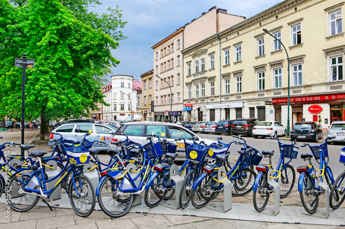 KRAKOW,POLAND - MAY 11, 2018: Bike station by the Krakowska street photo