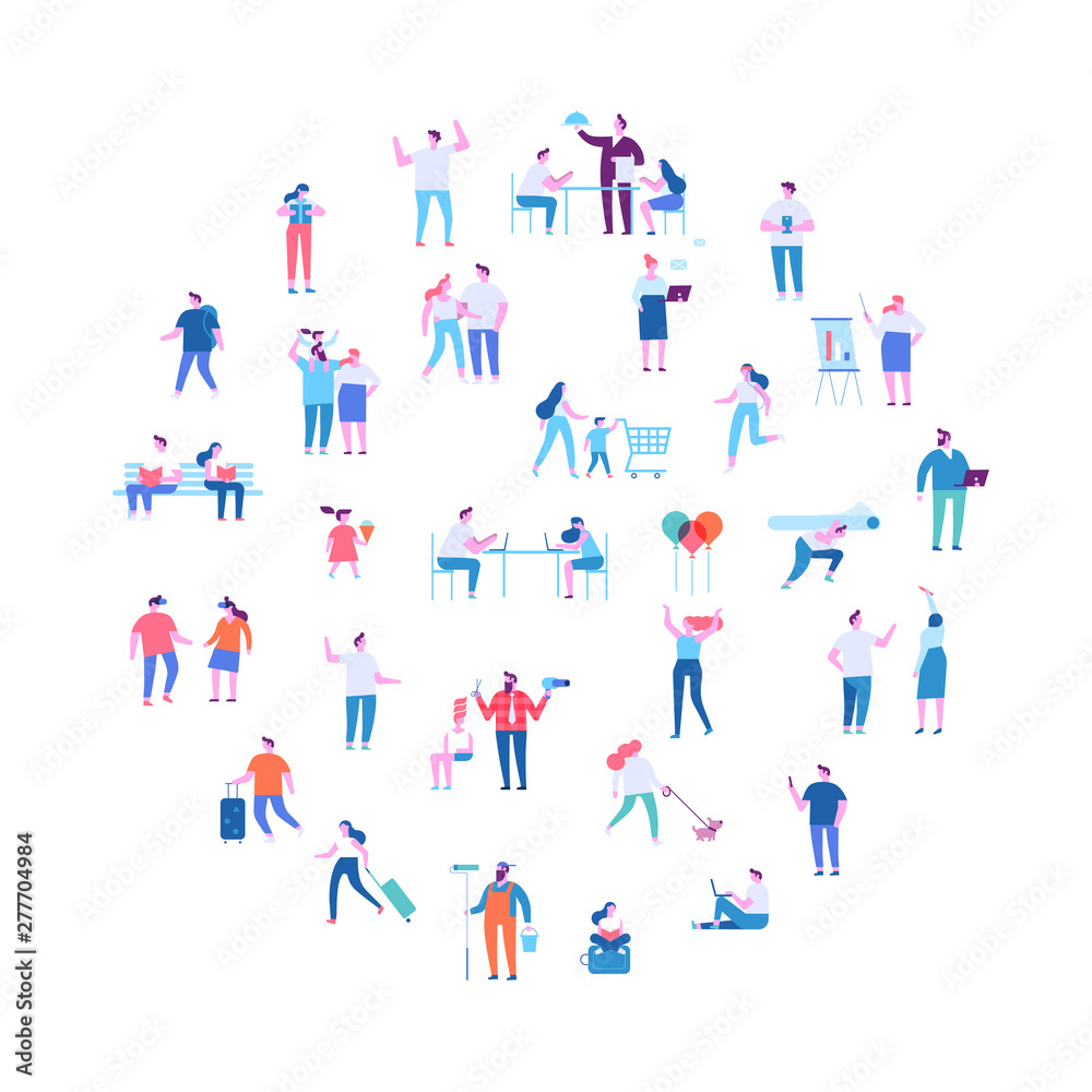 Men and women vector set. Crowd. Different people. Flat vector characters isolated on white background.	