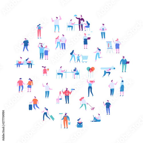 Men and women vector set. Crowd. Different people. Flat vector characters isolated on white background. 