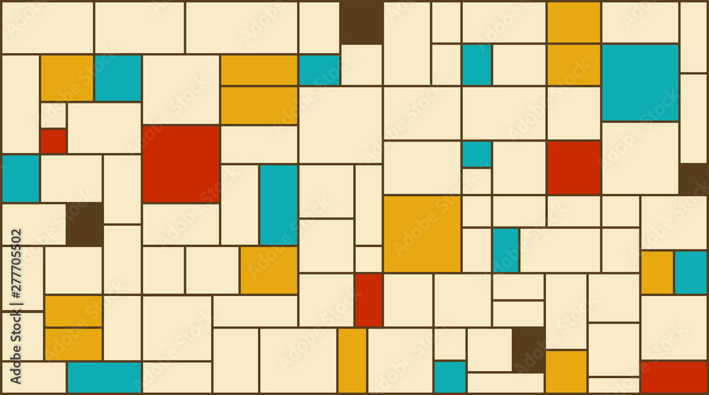 Neoplasticism (Piet Mondrian) imitation pattern with retro colors. Large size background texture.