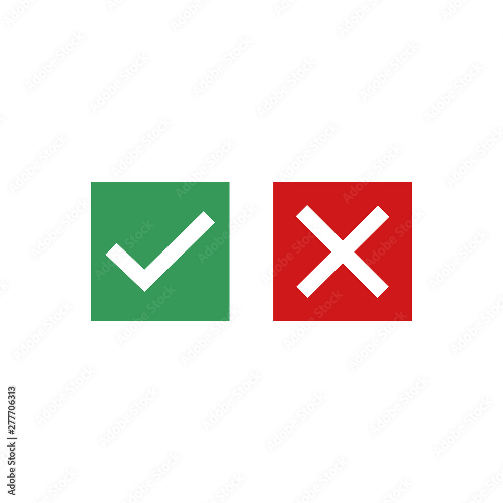 Green check mark and red cross icon symbol template black color editable vector sign isolated on white background illustration for graphic and web design. Green check mark and red cross icon symbol template black color editable vector sign isolated on white background illustration for graphic and web design.