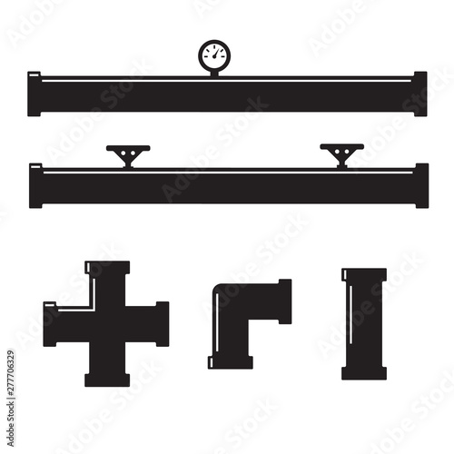 Pipe fittings vector icons set. Tube industry, construction pipeline, drain system. Pipeline water vector