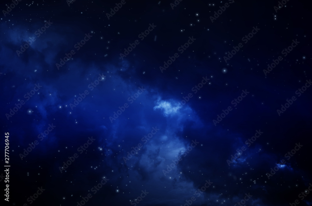 Night sky with clouds. Universe filled with stars, nebula and galaxy