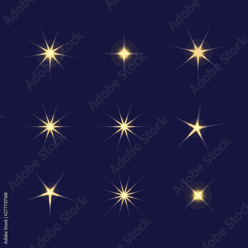 Sparkle lights stars set. Glowing light effect star.