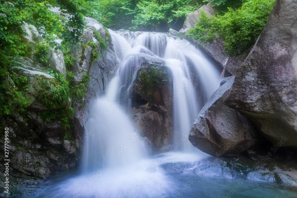 Fototapeta premium 新緑の北杜市白秋 尾白川渓谷 三の滝