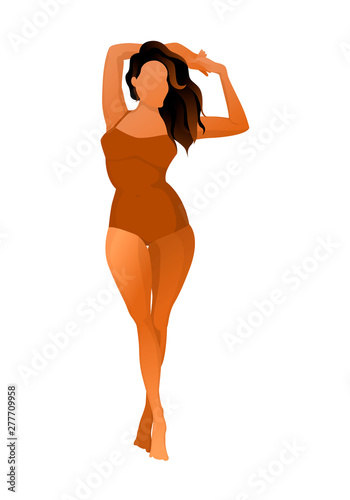 Cute tanned woman dressed in swimsuit. Vector illustration.