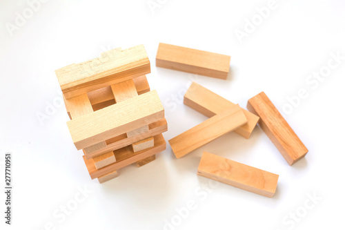 wooden constructor from light wood bars on an isolated background