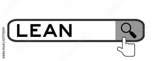 Hand icon over magnifier to find word lean in search banner on white background