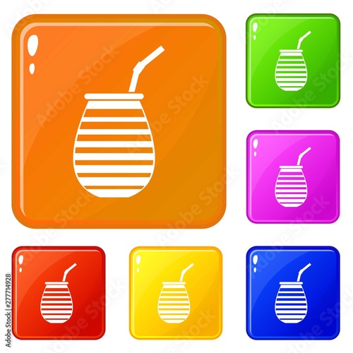 Tea cup used mate or terere in Argentina icons set collection vector 6 color isolated on white background