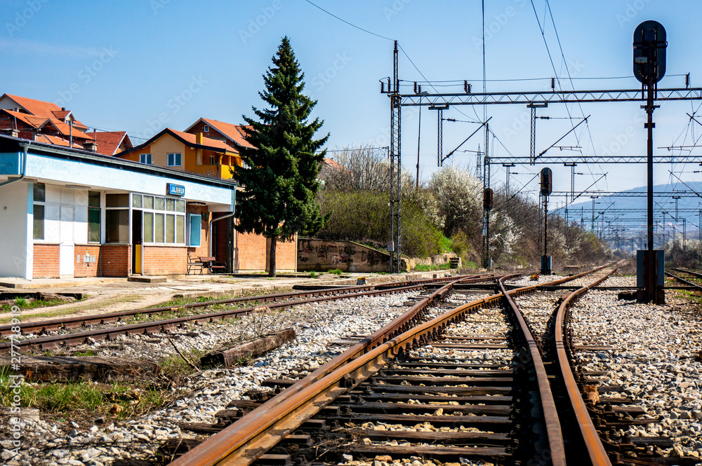 Train rails and train station