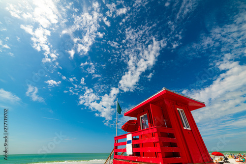 Red lifeguard tower in Siesta Key beach photo