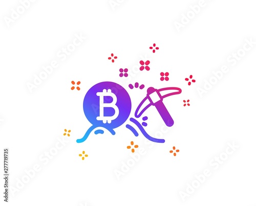 Bitcoin mining icon. Cryptocurrency coin sign. Crypto money pickaxe symbol. Dynamic shapes. Gradient design bitcoin mining icon. Classic style. Vector