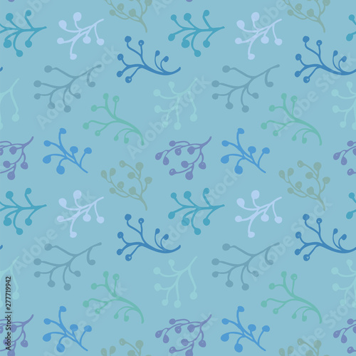 Blue vector repeat pattern with seaweed. Summer beach pattern. Surface pattern design.