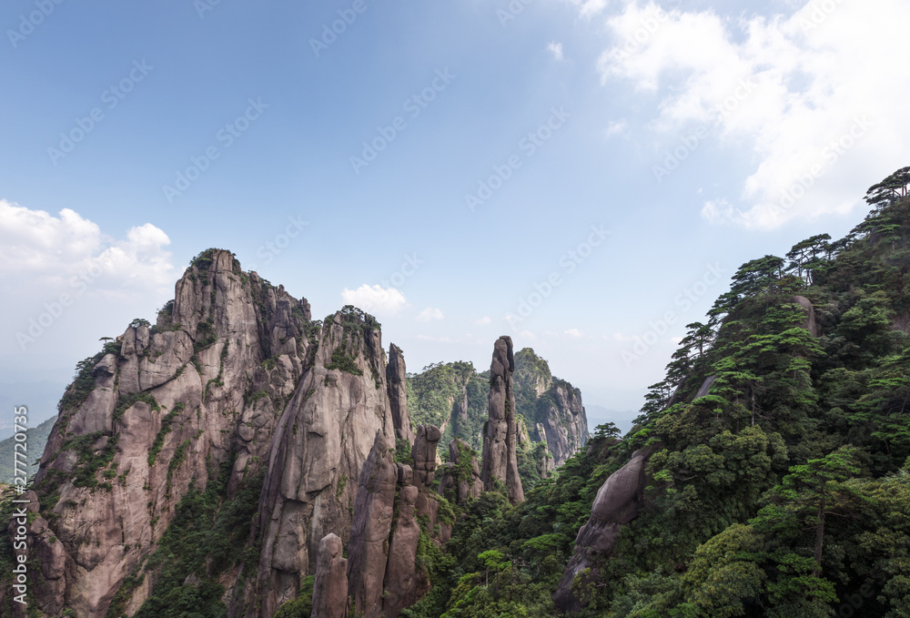 Mount Sanqing or Sanqingshan, a Taoist sacred mountain in Yushan County, Jiangxi, China. UNESCO World Heritage. National Geopark.