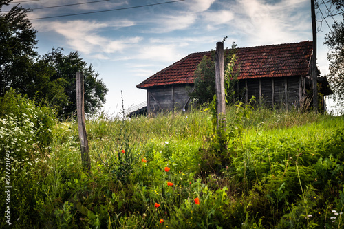 Old vintage wooden house in a village in Serbia