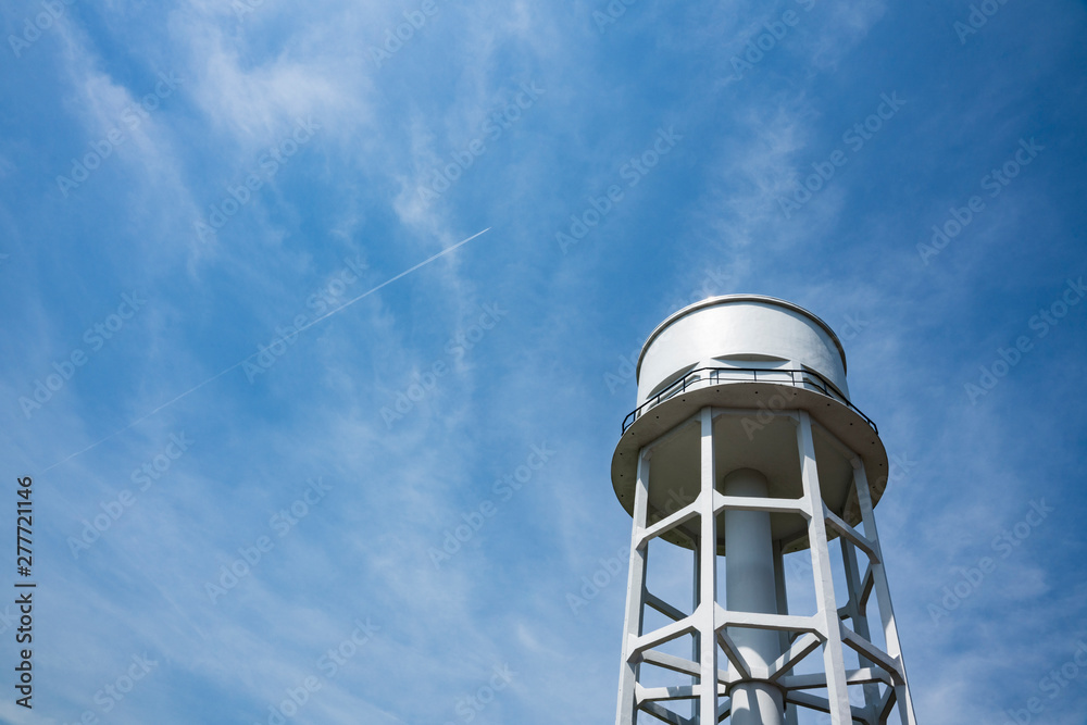 white water tower of Vianen, The Netherlands. Blue sky, space for text