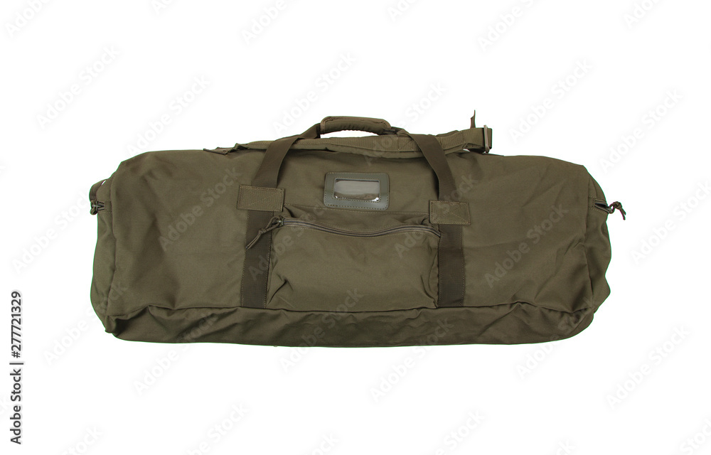 Green sport bag isolated on white background. Travel bag. Military bag, military backpack isolated on white back. Green sport bag isolated on white background. Travel bag. Military bag, military backpack isolated on white back.
