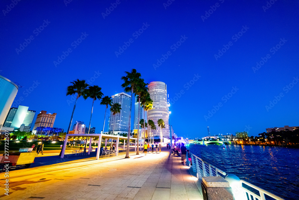 Colorful night in Tampa riverwalk