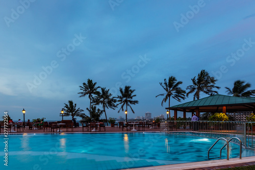 Sunset viewed at a swimming pool, Mount Lavinia, Sri Lanka
