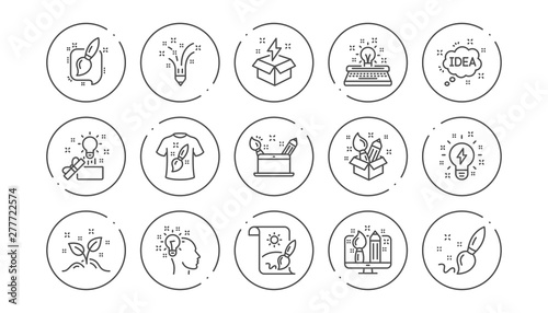 Creativity line icons. Creative designer, Idea and Inspiration. Brush and pencil linear icon set. Line buttons with icon. Editable stroke. Vector