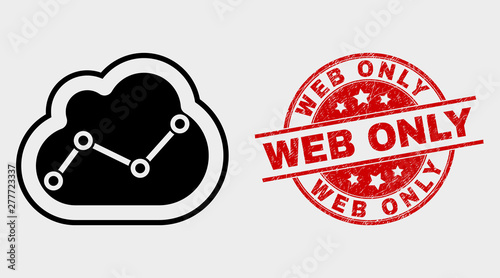 Vector chart cloud icon and Web Only seal stamp. Red rounded textured seal with Web Only caption. Vector combination for chart cloud in flat style. Black isolated chart cloud icon.