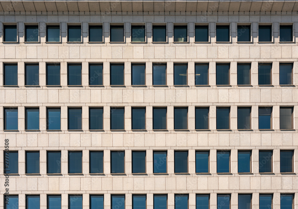 The facade of the modern building with rectangular Windows and cornice The facade of the modern building with rectangular Windows and cornice