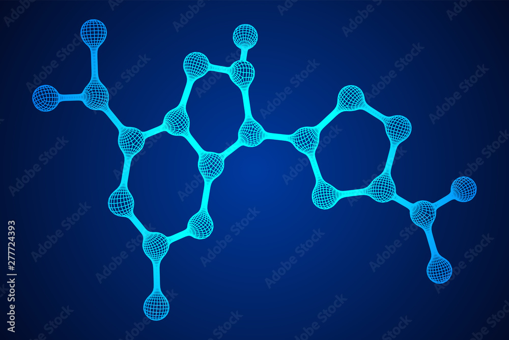 Wireframe Mesh Molecule. Connection Structure. Low poly vector illustration. Science and medical healthcare concept - obrazy, fototapety, plakaty 