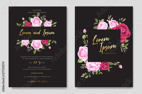 elegant wedding card invitation with floral and leaves template