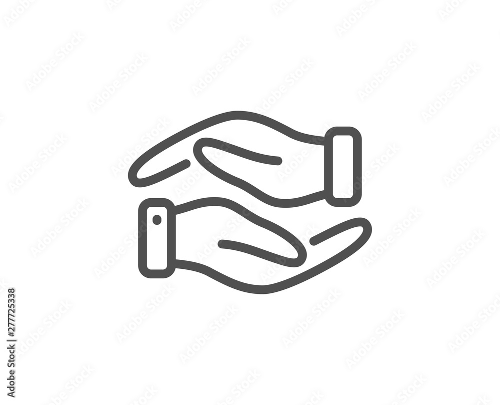 Helping hand line icon. Charity gesture sign. Giving palm symbol. Quality  design element. Linear style helping hand icon. Editable stroke. Vector  Stock Vector | Adobe Stock