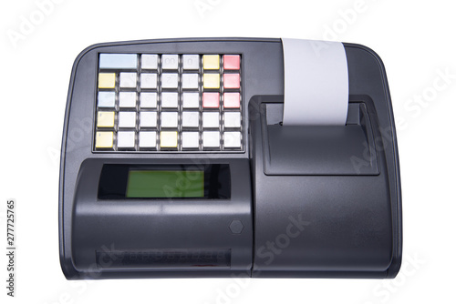 Blank paper bill in electronic cash register machine photo